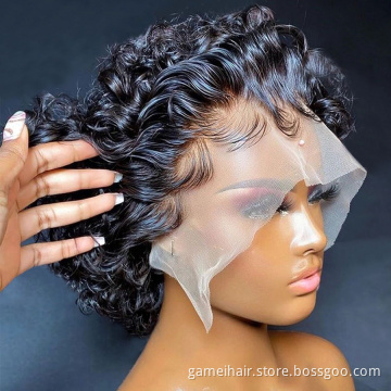 Short Pixie Cut Wet And Wavy Lace Wig Deep Wave Human Hair Wigs For Black Women 250% Density Brazilian Remy Curly Bob Wig